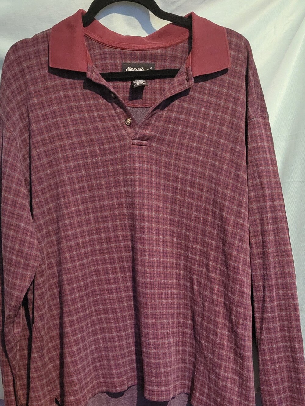 Eddie Bauer Mauve Plaid Long-Sleeve Polo